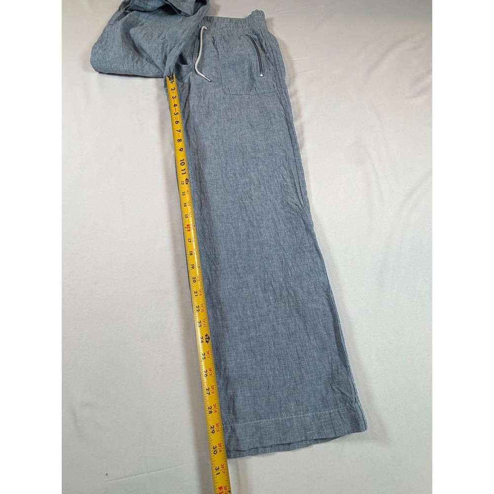 Athleta Cabo Linen Wide Leg Pants Womens 6 Blue Coastal Lagenlook Elastic Waist - Picture 4 of 7